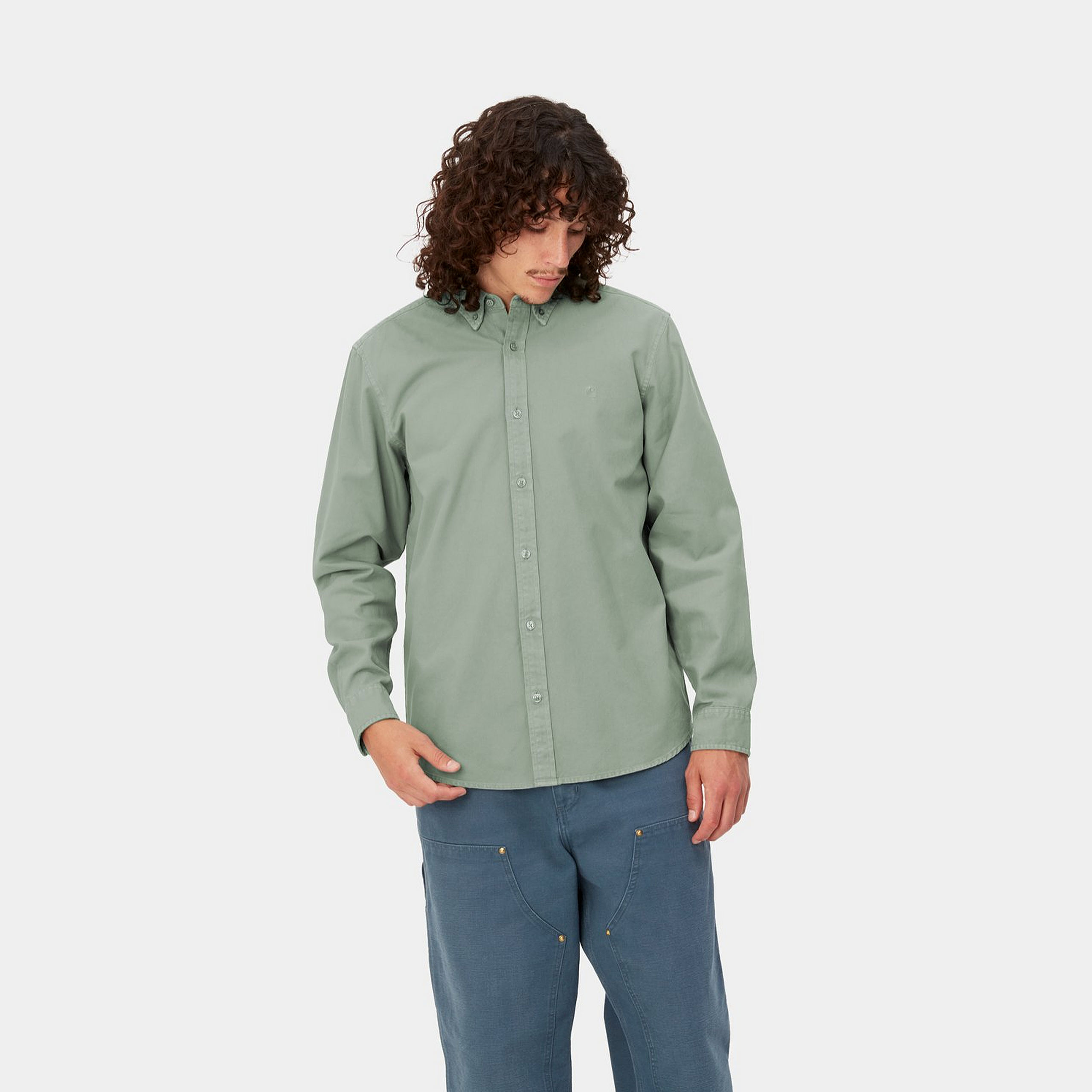 Carhartt WIP LS Bolton Shirt Glassy Teal Garment Dyed