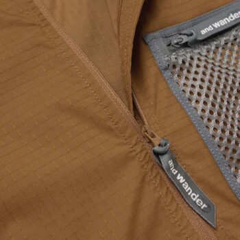 And Wander Mesh-Trimmed Ripstop Hooded Jacket Brown