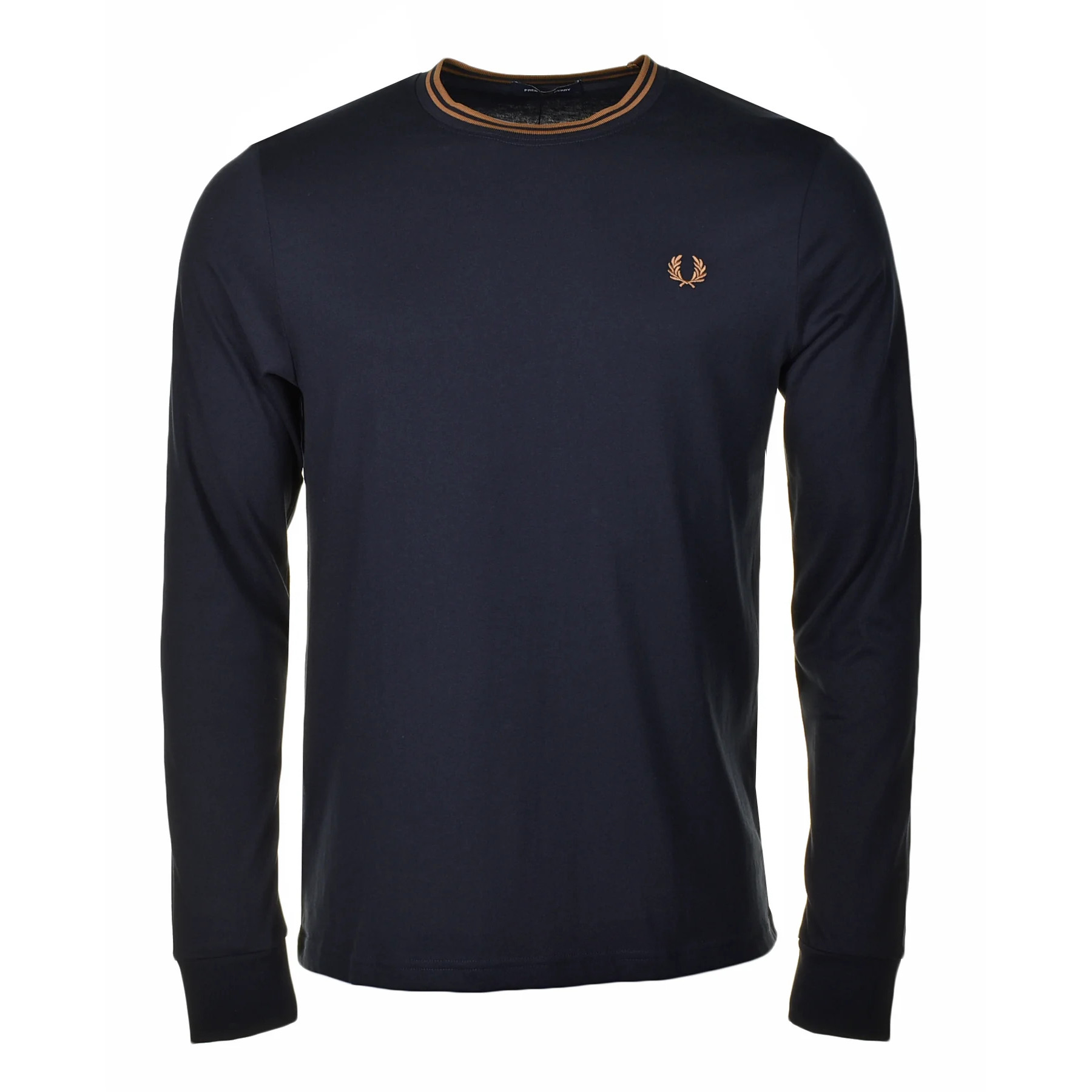Fred Perry Long Sleeve Twin Tipped T Shirt Navy Dark Caramel
