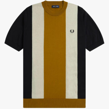 Fred Perry K7853 Striped Fine Knit T-Shirt Black Oat