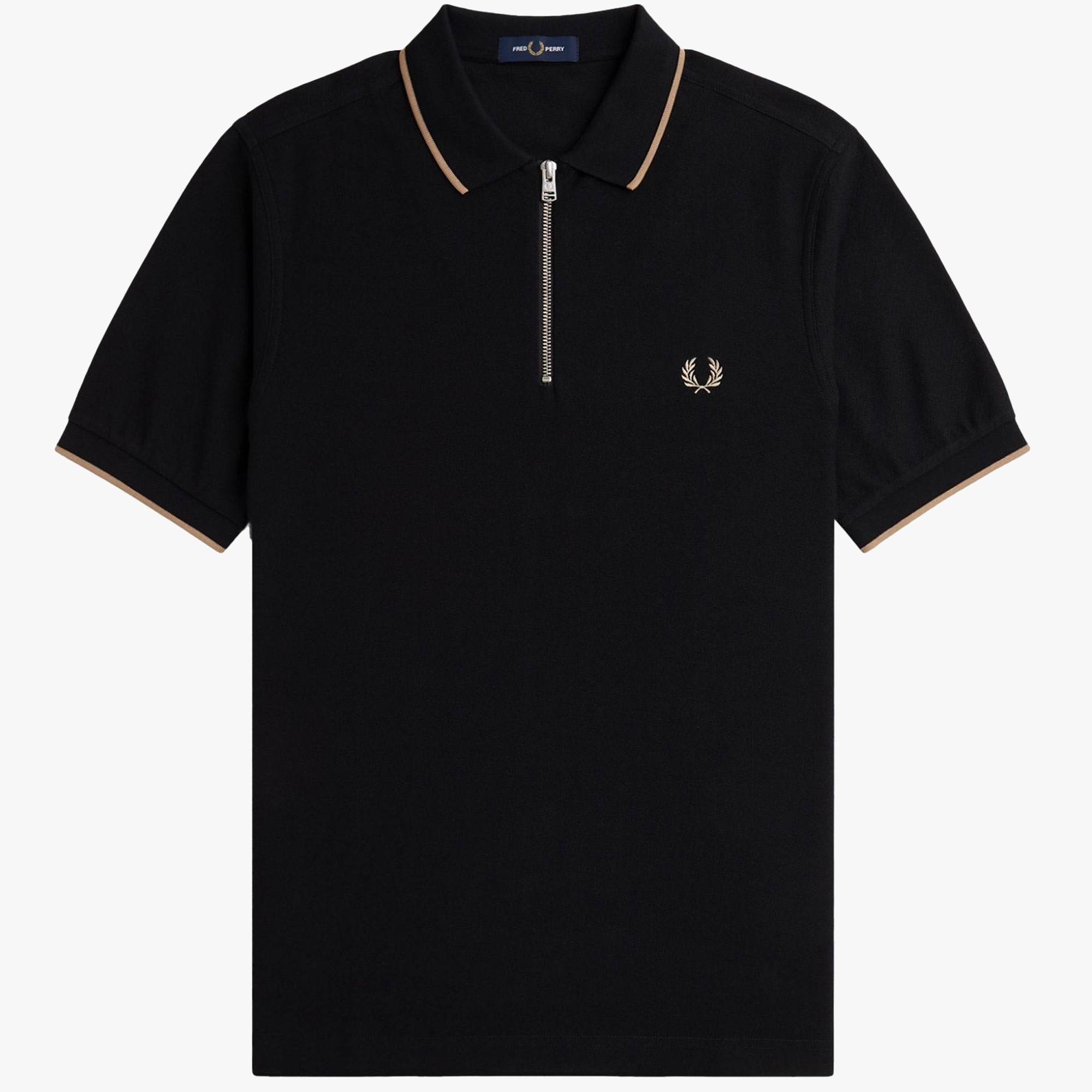 Fred Perry M7729 Crepe Pique Zip Neck Polo Shirt Black