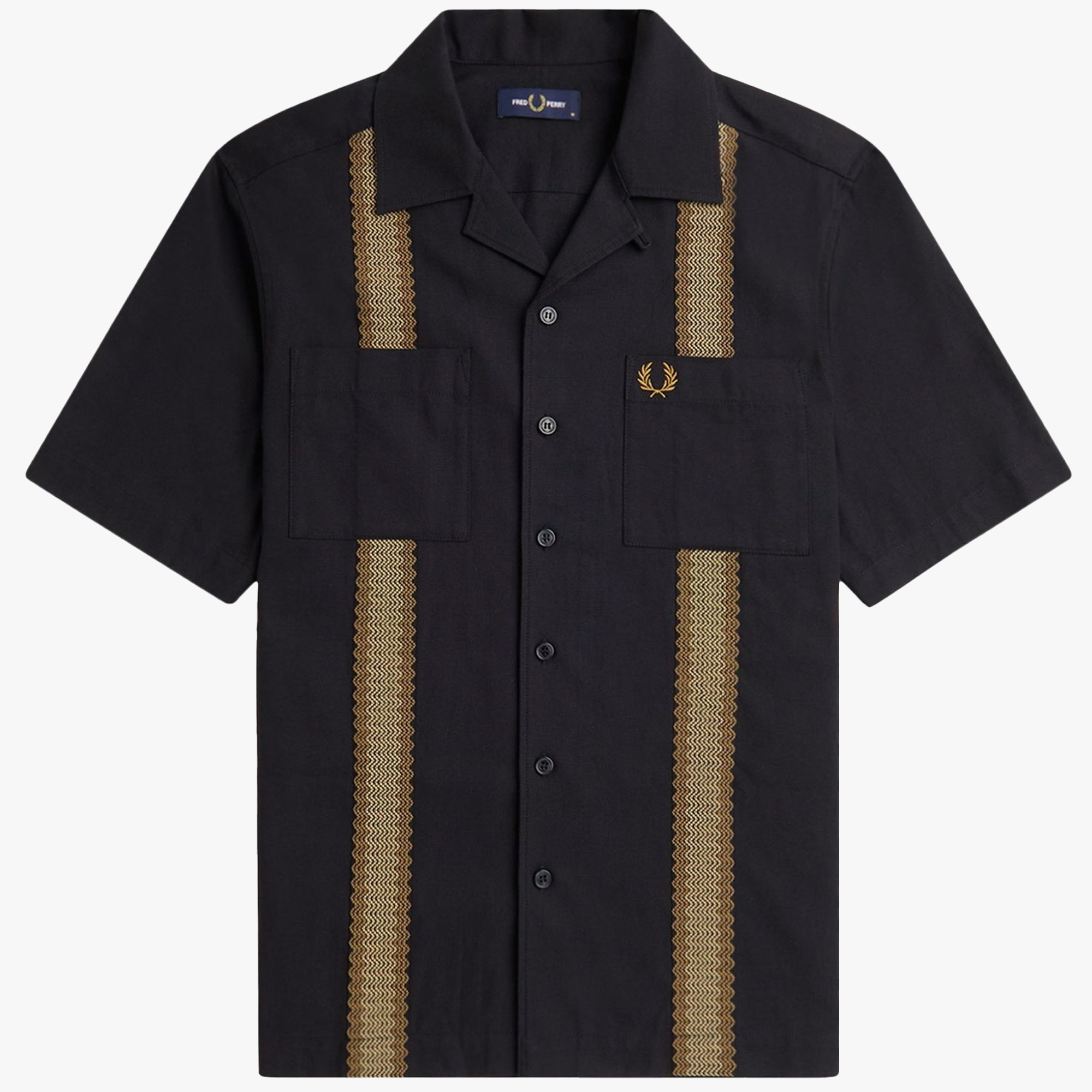 Fred Perry M7768 Tape Detail Revere Collar Shirt Black