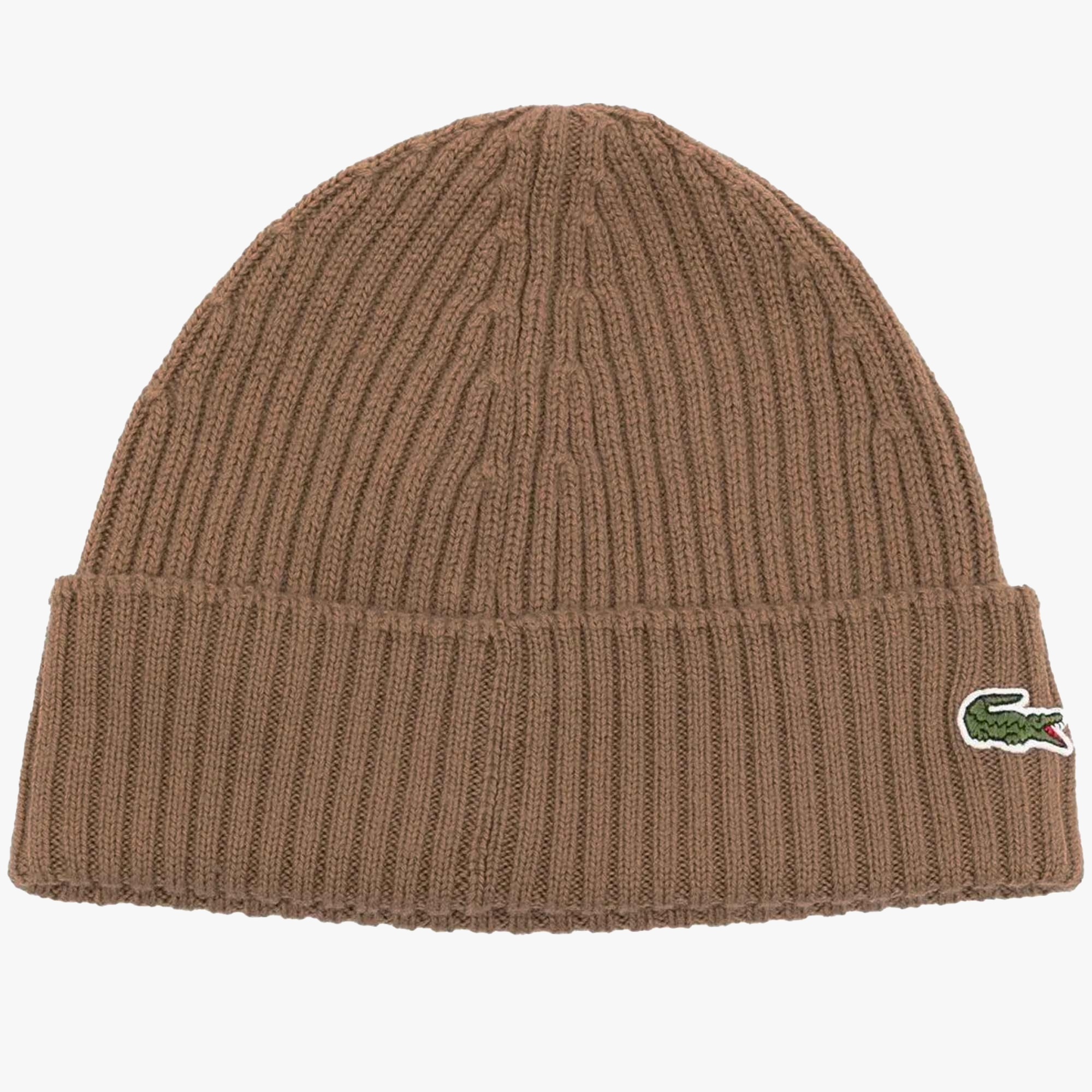 LACOSTE RIBBED WOOL BEANIE MARRON