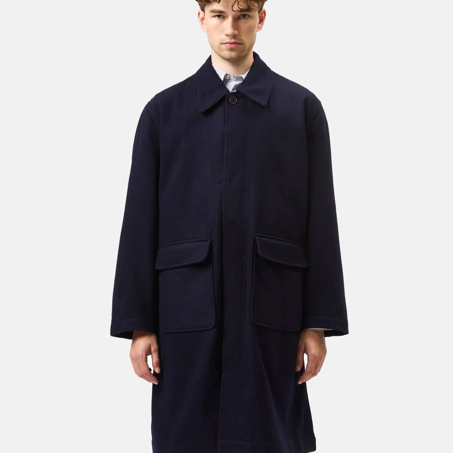 Universal Works Account Coat (Melton) - Navy Blue - Navy Blue / S
