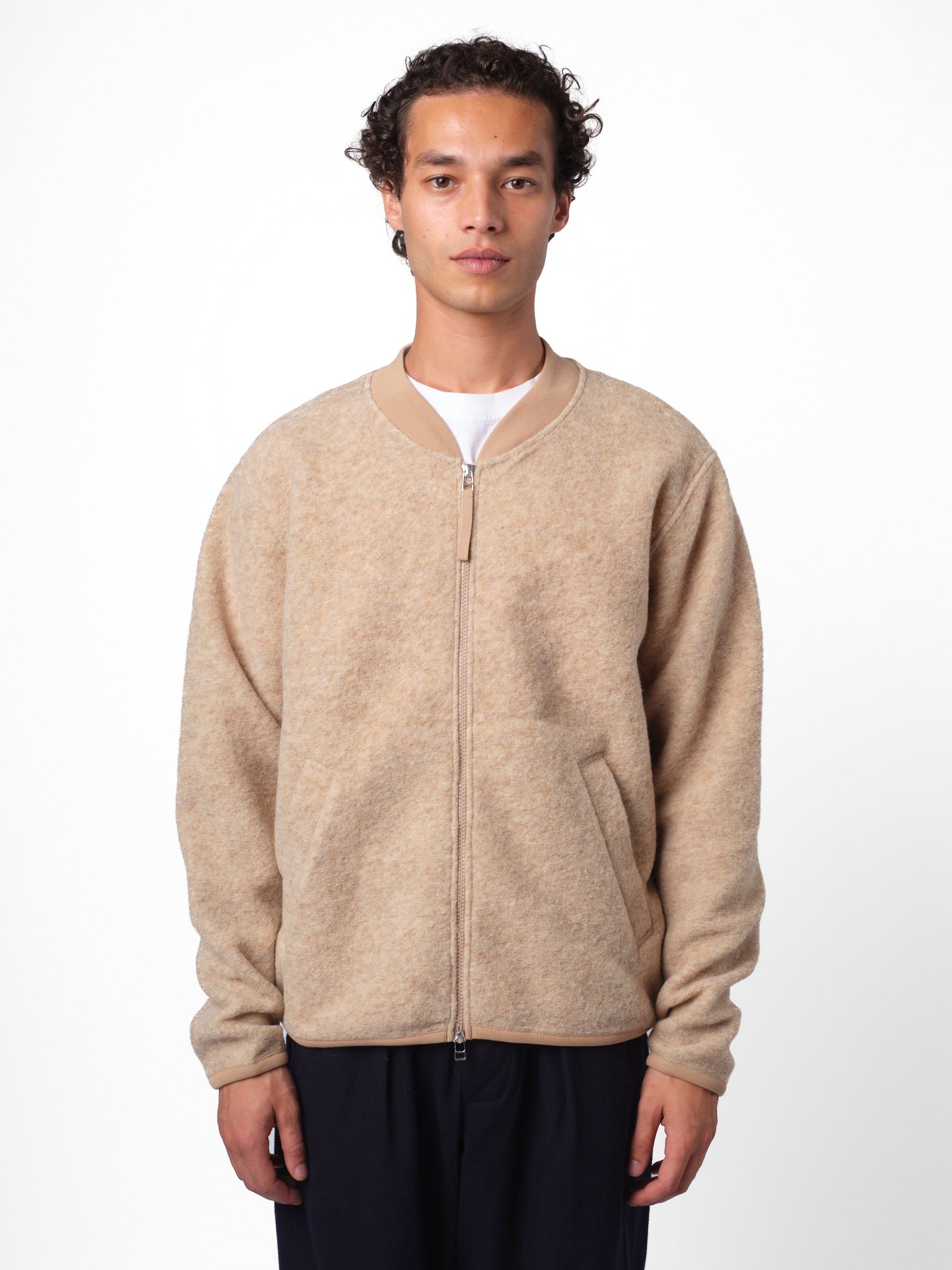 Universal Works Zip Bomber Jacket (Wool Fleece) - Fawn - Beige / S