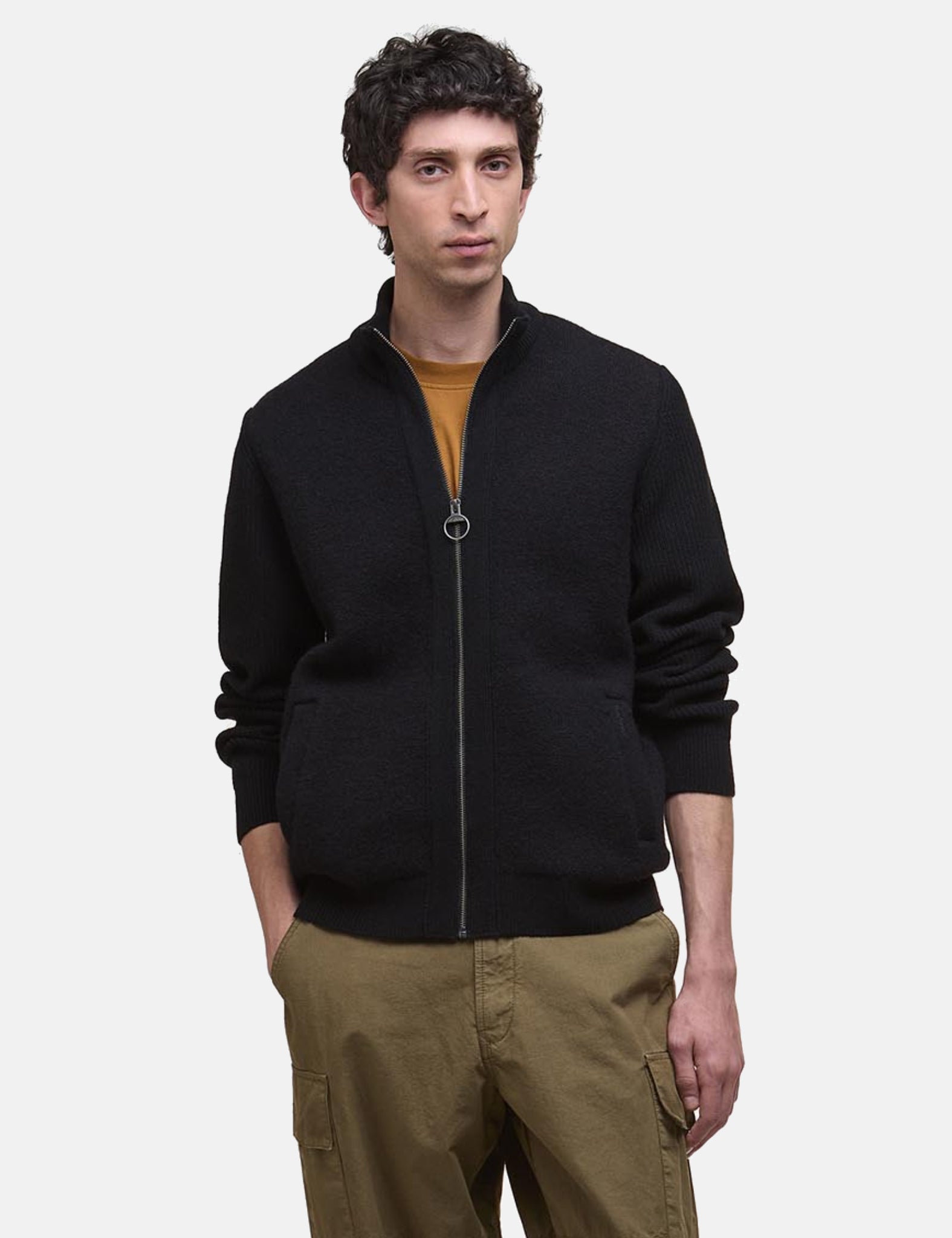 Barbour Milburn Zip Through Knitted Jumper - Black - Black / M