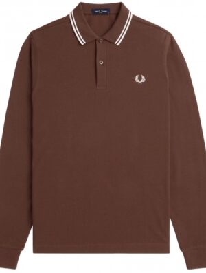 Fred Perry M3636 Twin Tipped Long Sleeve Polo Shirt - Whiskey Brown