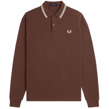 Fred Perry M3636 Twin Tipped Long Sleeve Polo Shirt - Whiskey Brown
